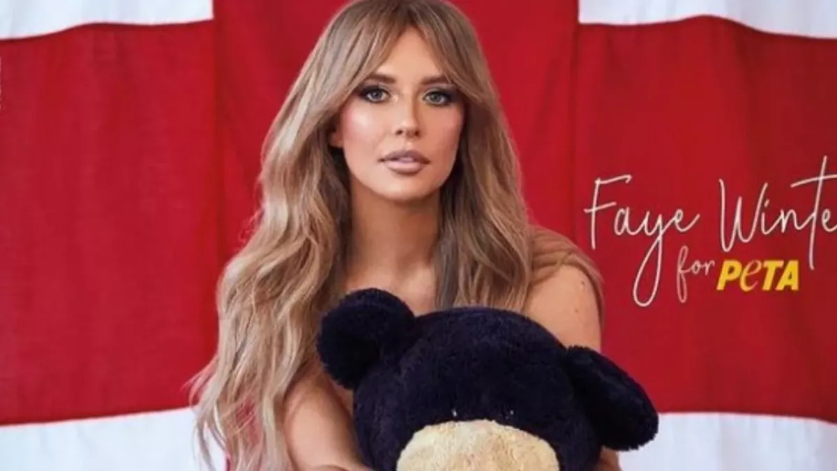 Faye Winter strips naked and hides behind a Teddy for PETA’s latest campaign