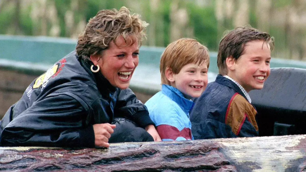 Diana Princess Of Wales, Prince William & Prince Harry visit the 'Thorpe Park' Amusement Park