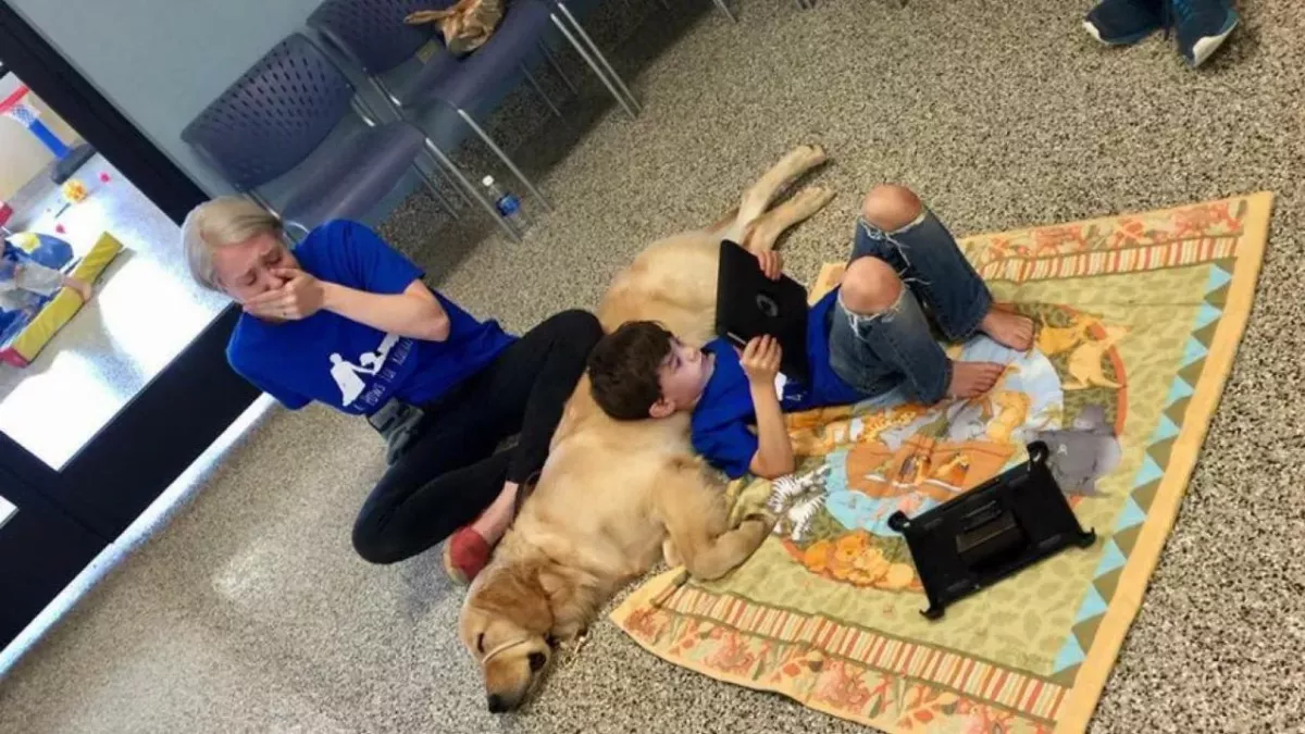 This mother bursts into tears at the sight of her son and his dog