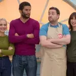 Celebrities pose for the camera as they prepare to take part in the comic relief special episode of the 'Great British Bake Off' for sport relief 2016 in Berkshire, England