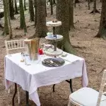 Abandoned table for two found in the woods of Lake District