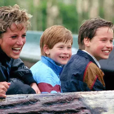 Diana Princess Of Wales, Prince William & Prince Harry visit the 'Thorpe Park' Amusement Park