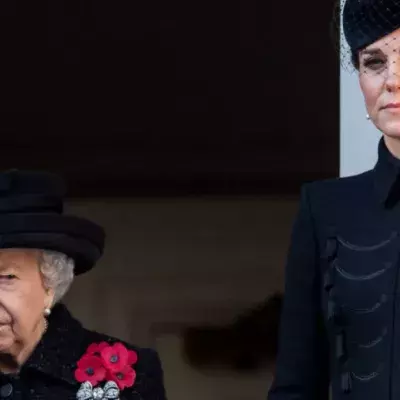 Kate Middleton Dressed In All Black Alongside The Queen