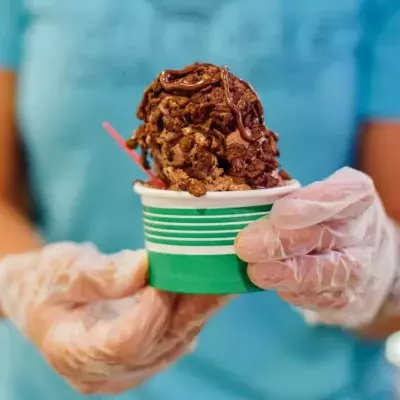 Ice cream held with surgical gloves