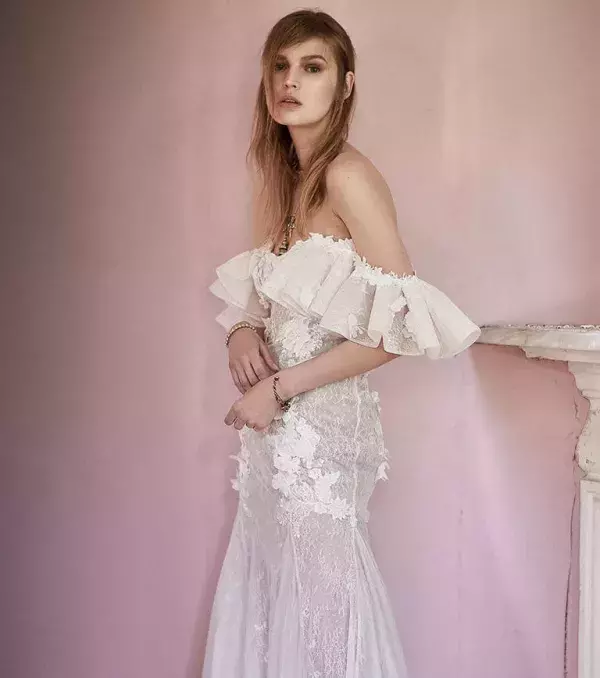 2018 wedding dress: Bardot dress, Costarellos