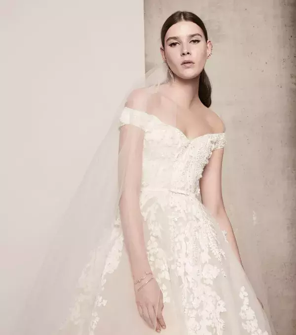 2018 wedding dress: Bardot dress, Elie Saab