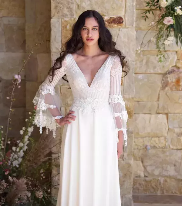 2018 wedding dress: bell sleeves, Claire Pettibone