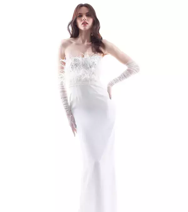 2018 wedding dress: feather dress, Houghton