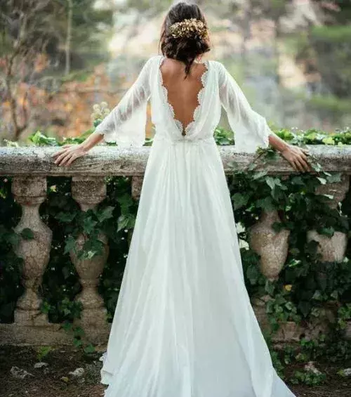 Draped backless wedding dress