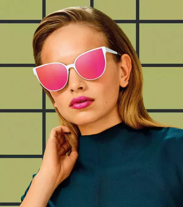 Full coverage pink sunglasses made by Italia Independent