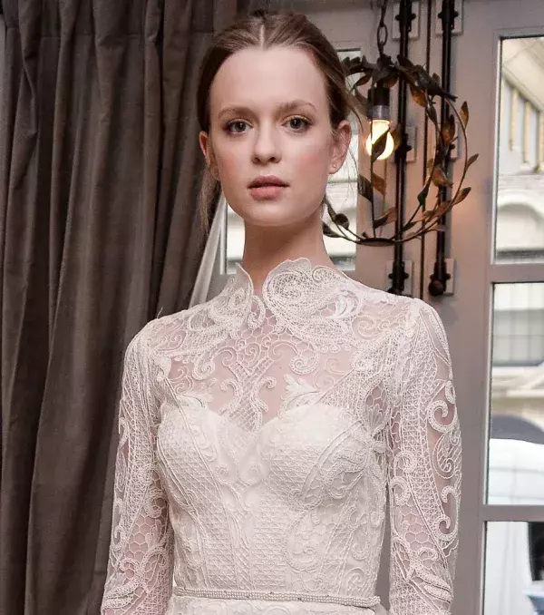 Lace wedding dress: Vintage high-necked, LeLa Rose