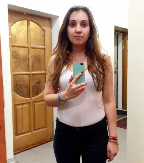 She took a selfie at home first...