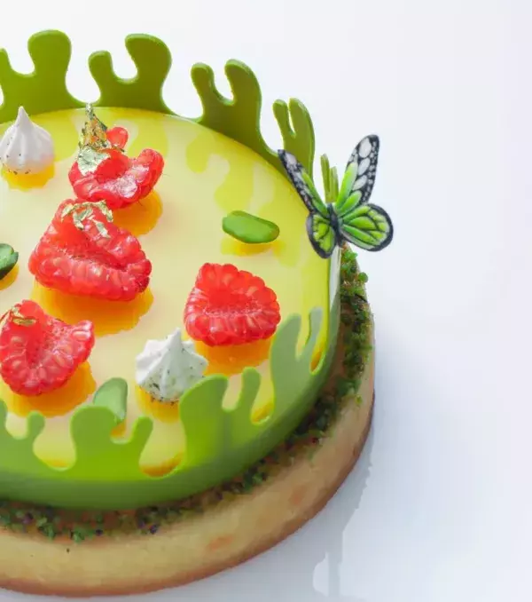 A creative tart with mango, passionfruit, and yuzu!
