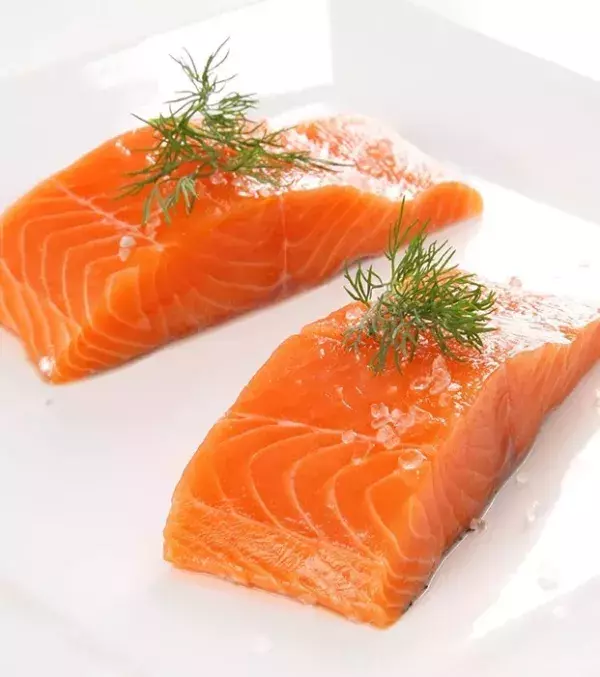 Salmon: The colour of salmon depends on whether they are wild or farm-raised and their food consumption. Wild Salmons are naturally orangish-pink and farm-raised are white but have been dyed to make it more appealing to eat.