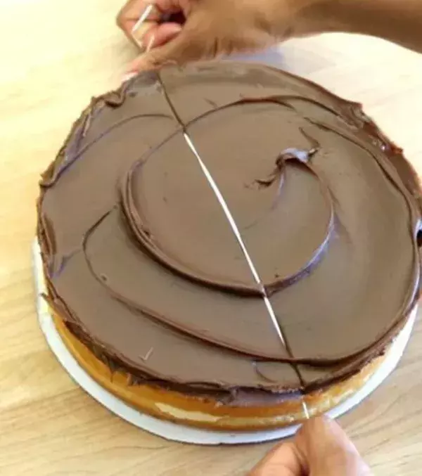 6: Skip the knife! Use a piece of string to slice your cake. It's easy and you can toss it in the trash right after.