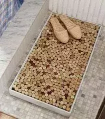 A doormat made of old corks.