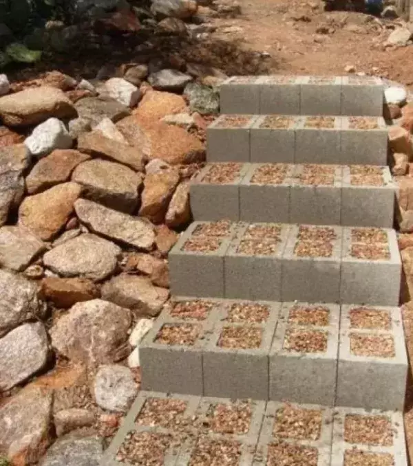 How about creating outdoor steps that are filled with wood chips?