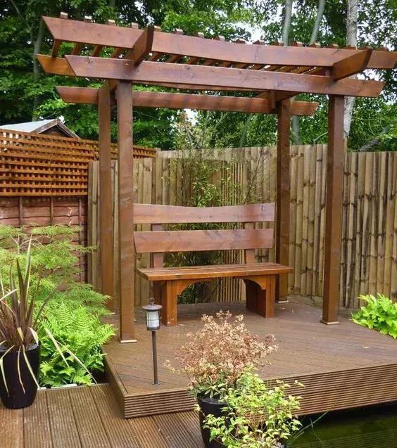 The Japanese zen garden includes a well-balanced bench. This would be a perfect area for you to curl up with a good book.