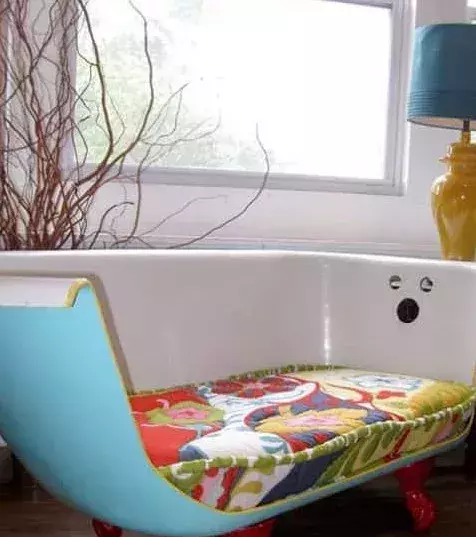 This old bath is transformed into a groovy sofa.