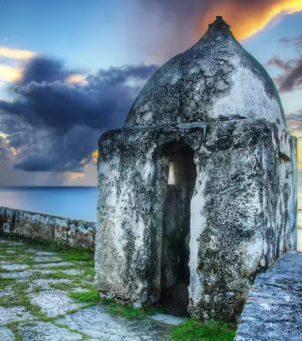 There are several historic bunker sites still left behind from World War II. This famous site is called Fort Soledad.